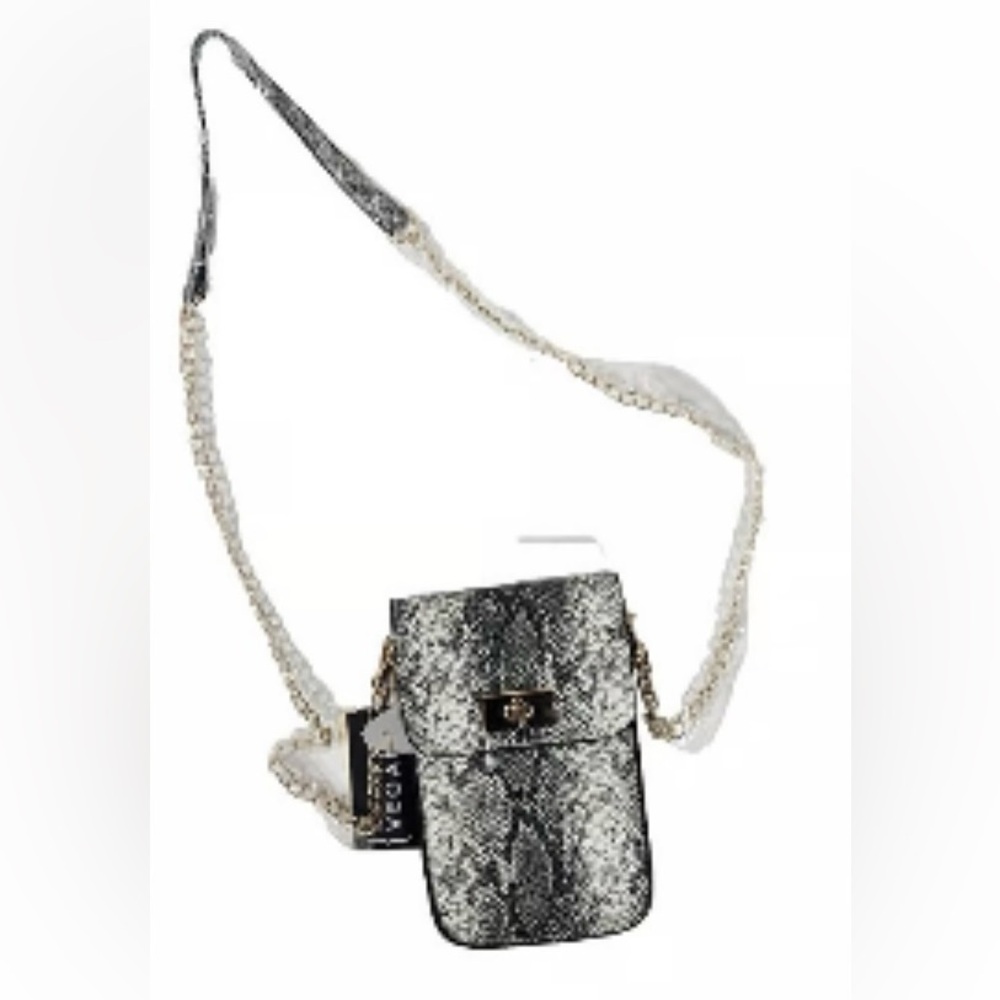 Mellow World Touchscreen  crossbody Handbag Vegan Faux Snakeskin Gray & White
